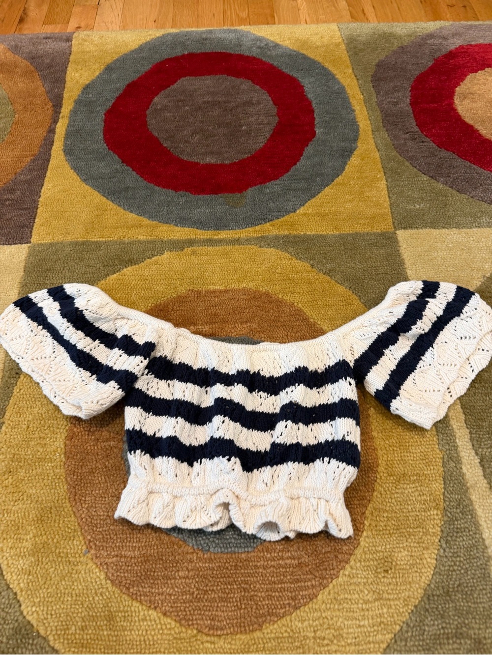 Zara Women Striped Off The Shoulder Sweater Crop Top Open Knit Size Medium